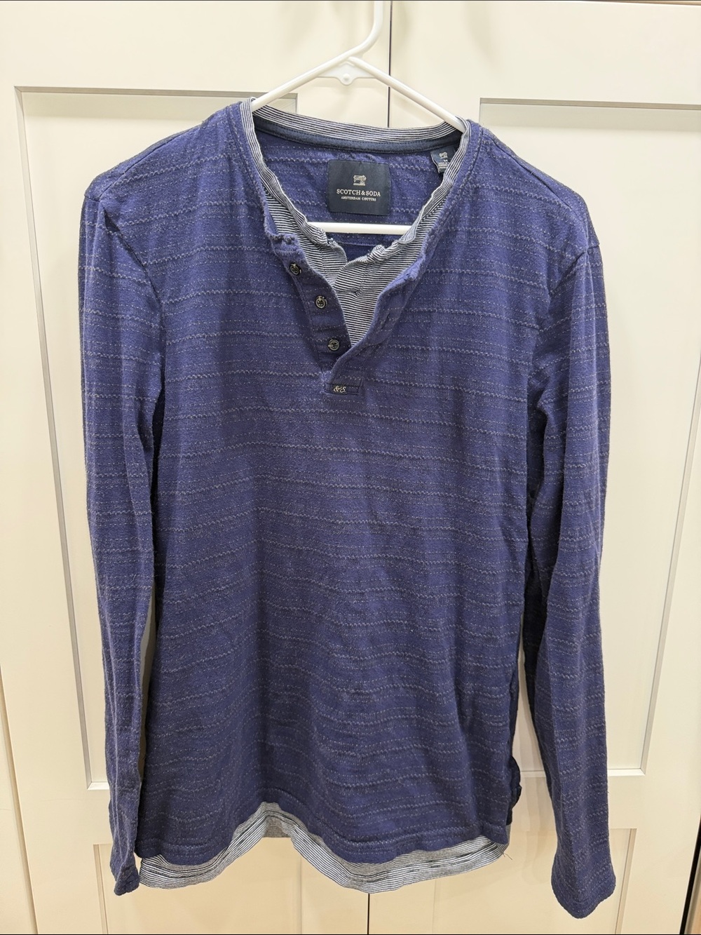 Scotch & Soda Men's Indigo Textured Long-Sleeve Henley